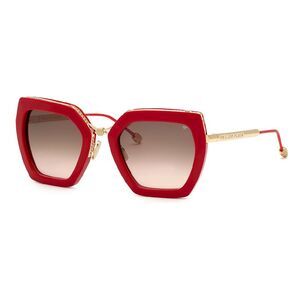 Philipp Plein Sunglasses Geometric Full Rim, Red Frame and Brown Gradient Lens